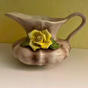 Vintage CAPODEMONTE Vase made in ITALY.  Color subdued;w/ yellow flower .